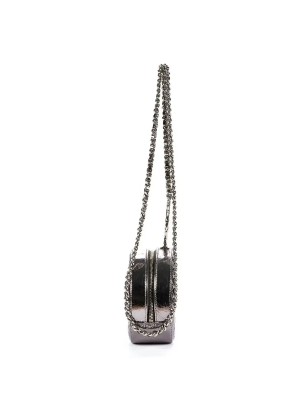 Chanel Round Bracelet Crossbodymetallic Greycrinkled Metallic Quilted Calfskin